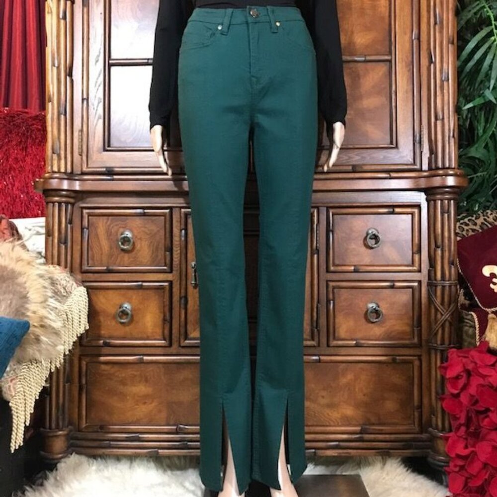 DG2 Teal Front Slit Center Seamed Stretch Cotton Blend Bootcut Jean